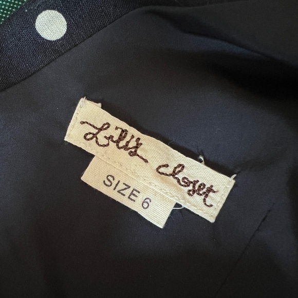 Lili’s Closet Black Linen Swinger Dress with Cream/Natural Polka Dots - Picture 4 of 7